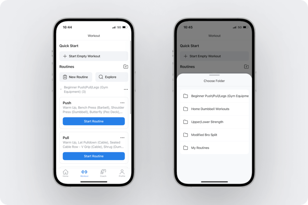 a look at the ability to create a routine in the Hevy app with an option to store it in a specific folder