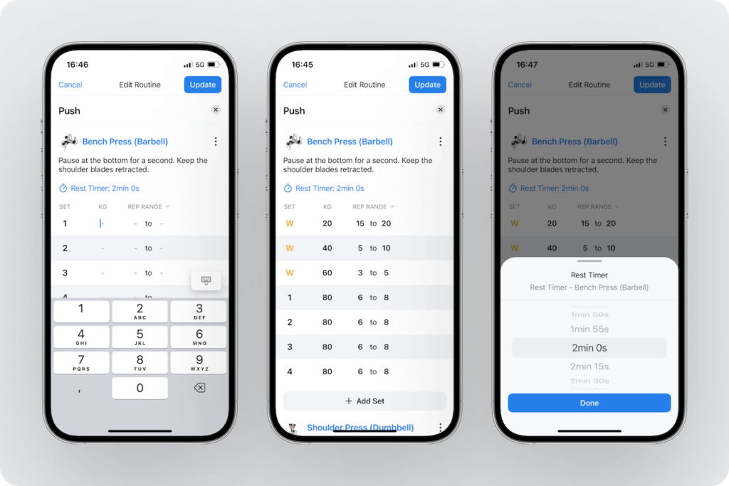 a look at some features available for adjusting training details while creating routines in Hevy
