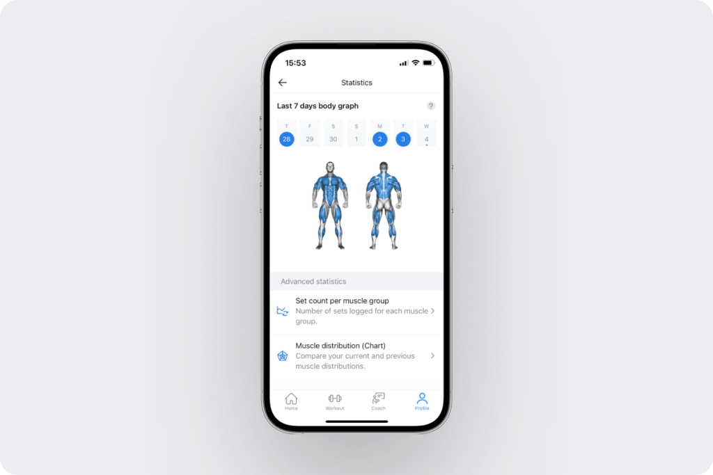 displaying the user's workout consistency in the past seven days in Hevy